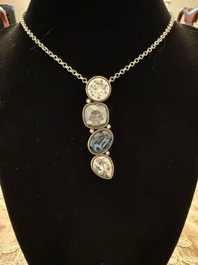 Touchstone Crystal Silver-Tone Necklace with Clear and Blue Stones
